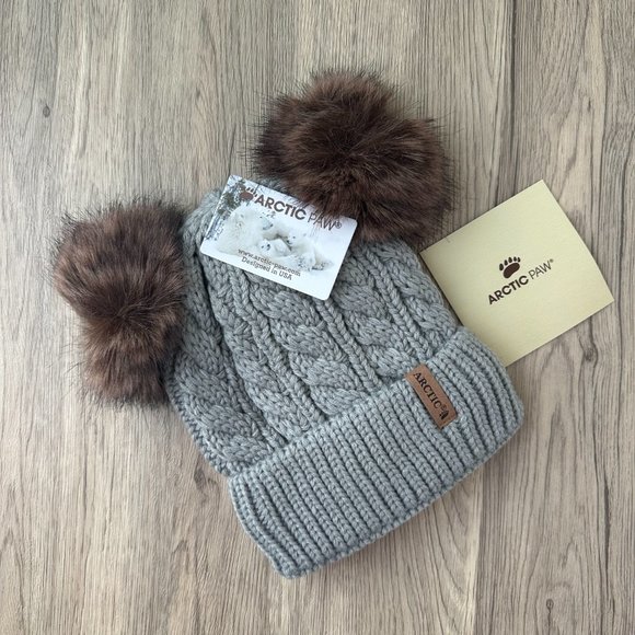 Arctic Paw Pom Pom Beanie Cable Knit Fleece Lined Winter Beanie Women Hat - Picture 2 of 4